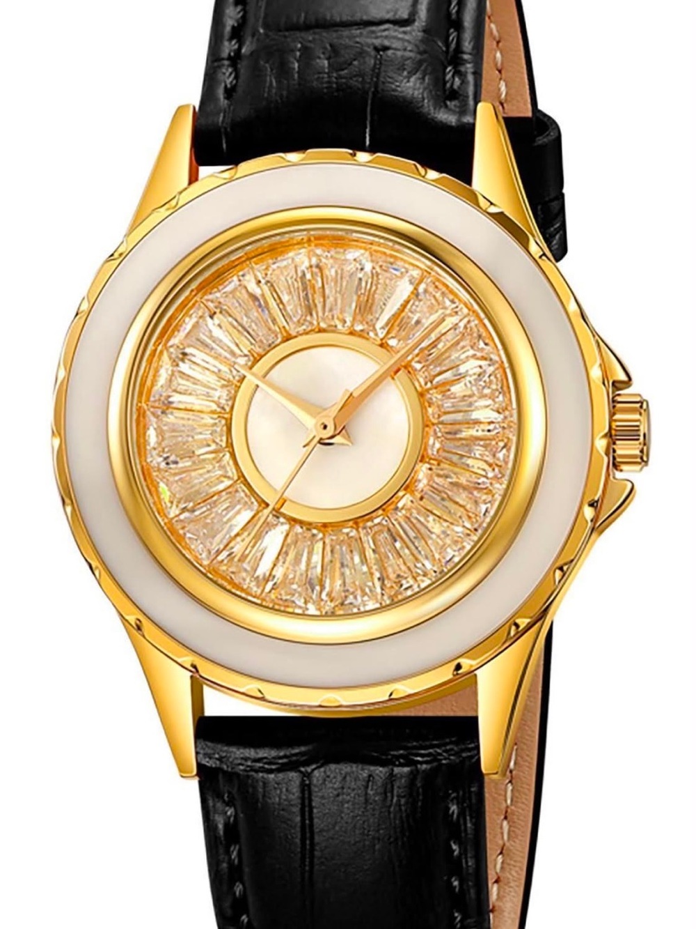 Invicta Celestial Ladies Gold Crystal Dial Watch with Black Leather Strap 37.3mm